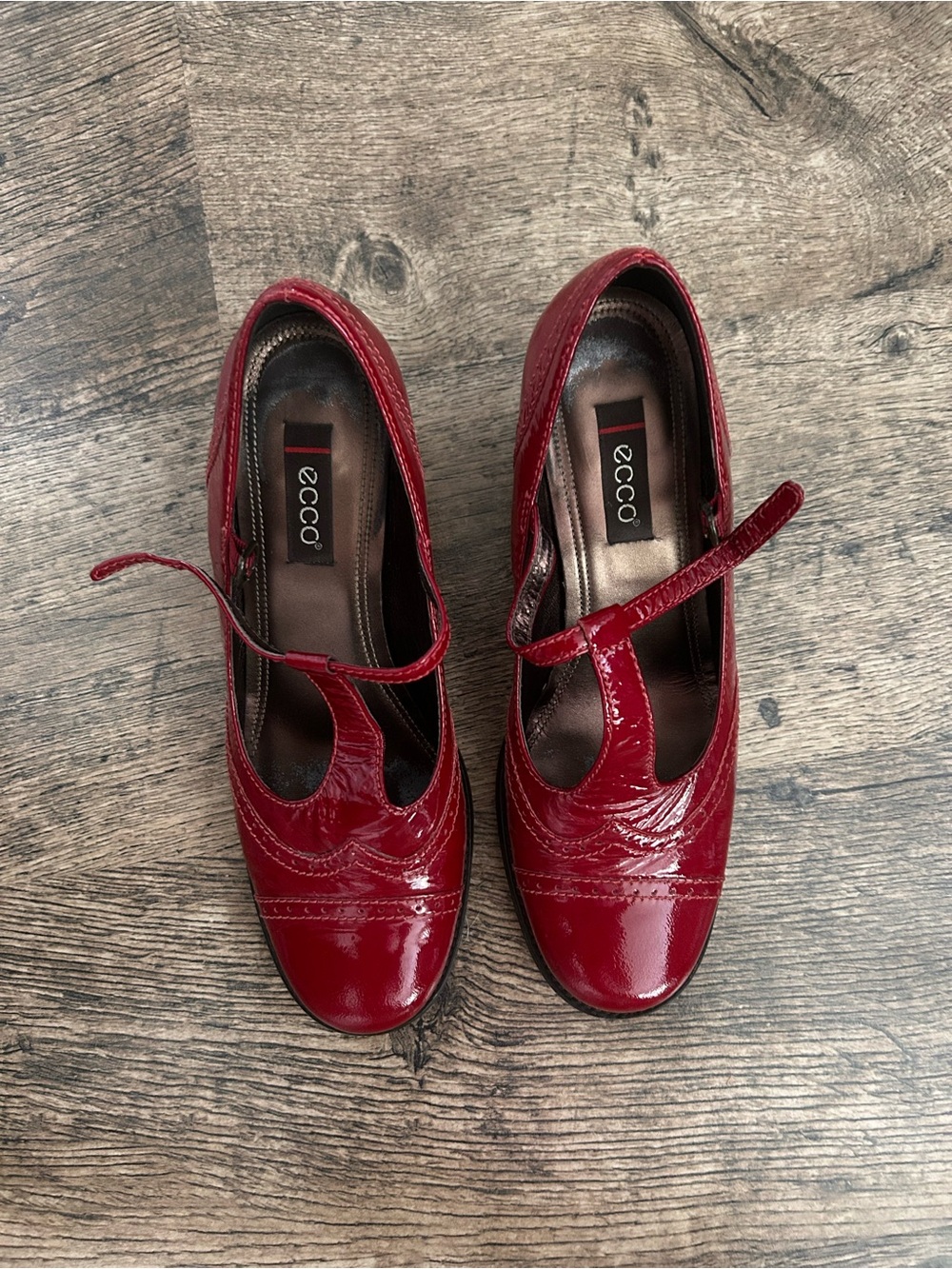Ecco Women's Red Patent Leather Mary Jane Heels
